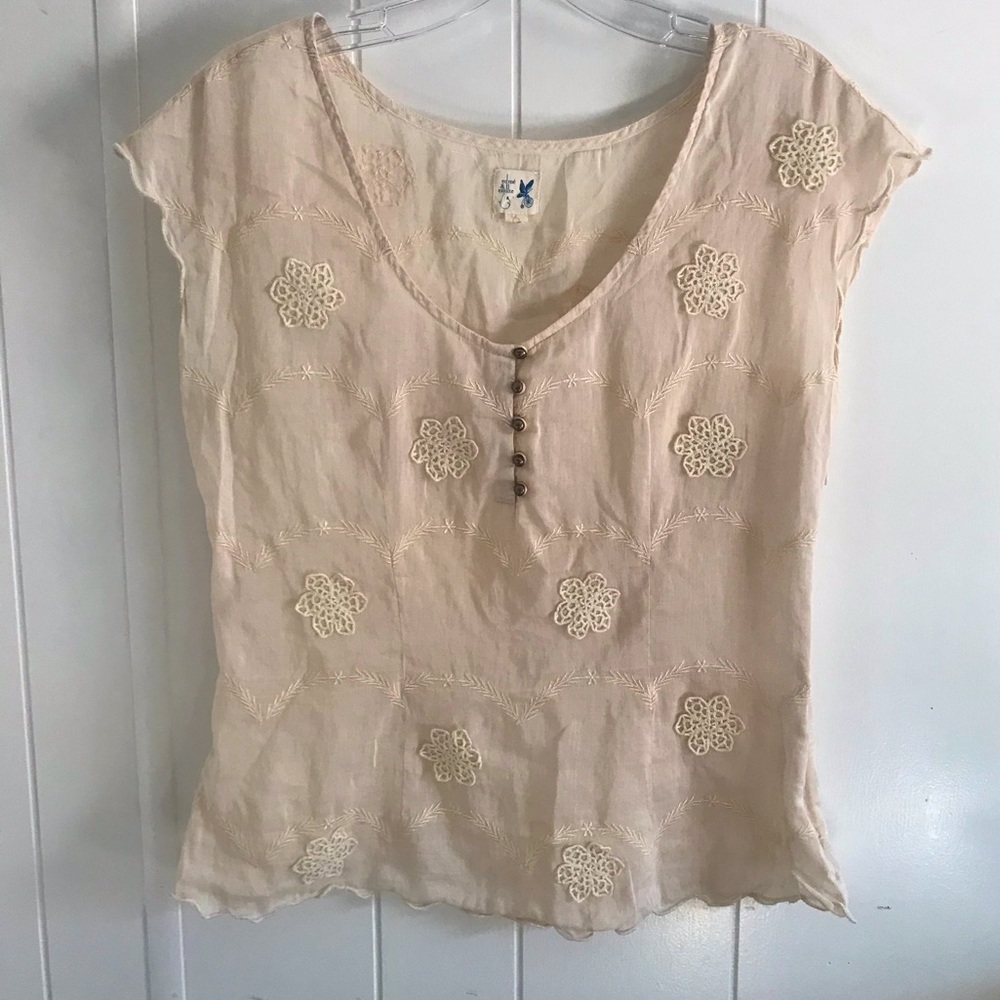 Anthropologie brand zipper cream blouse sz6